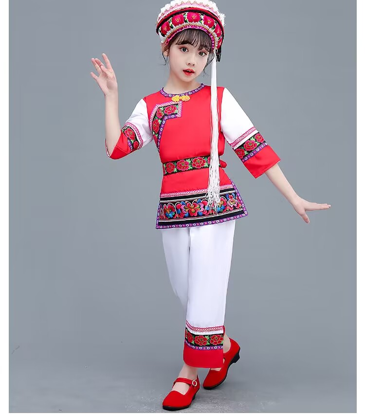 高档少数民族服装儿童白族民族服装大理舞蹈演出服云南贵州3月3表