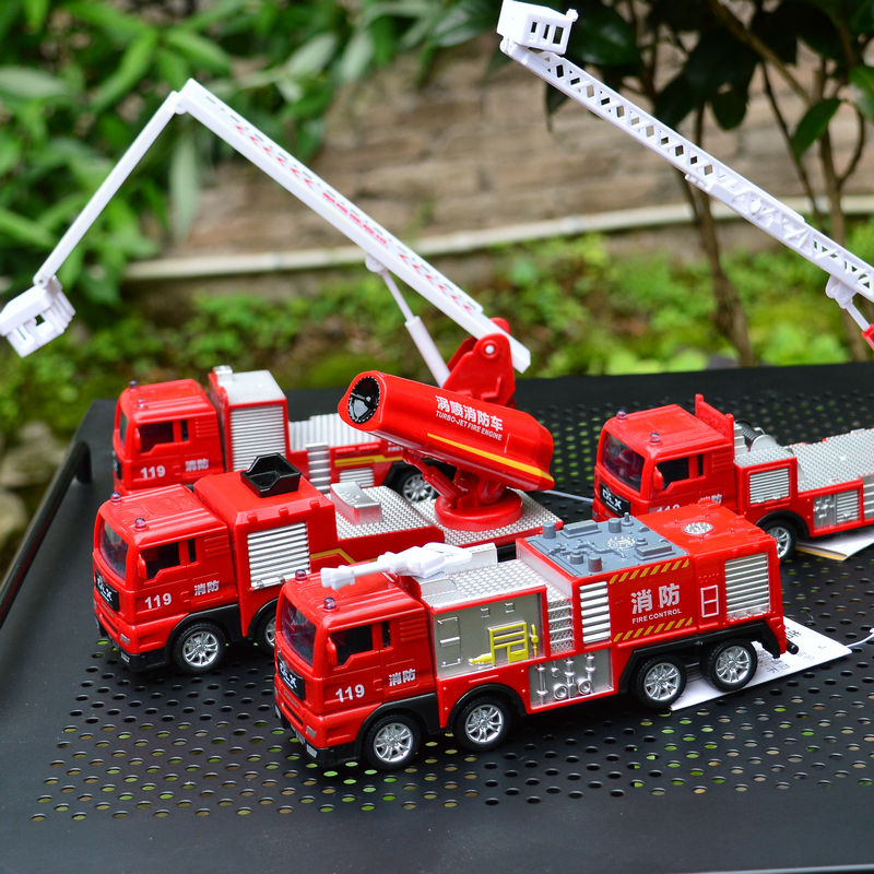 消防车仿真汽车模型涡喷水消防车云梯蹬高救援消防车儿童玩具车