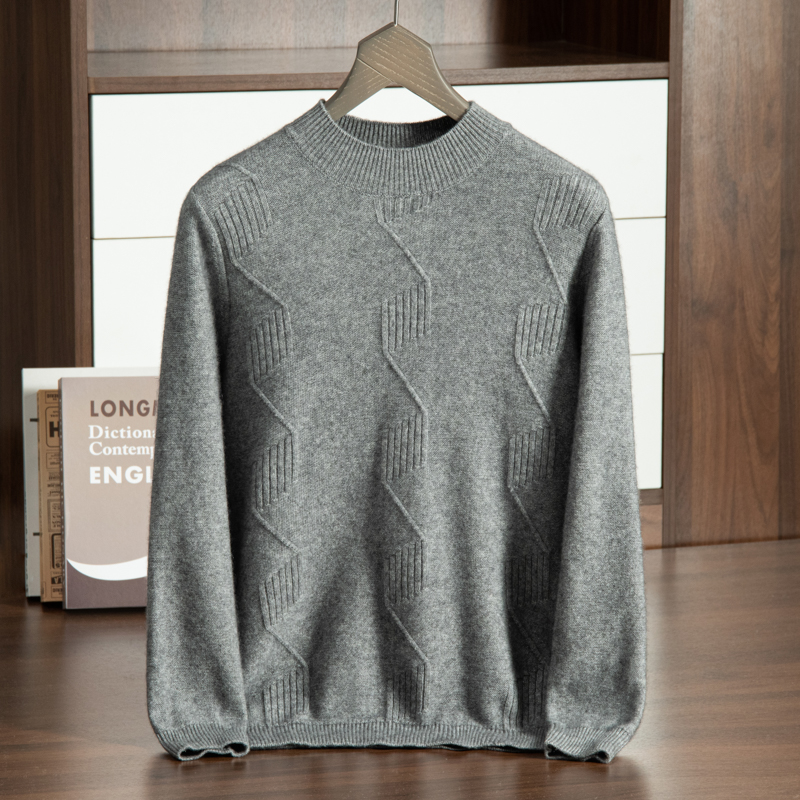 鄂尔多斯产半高领羊绒衫男士套头加厚100%纯山羊绒毛衣针织打底衫