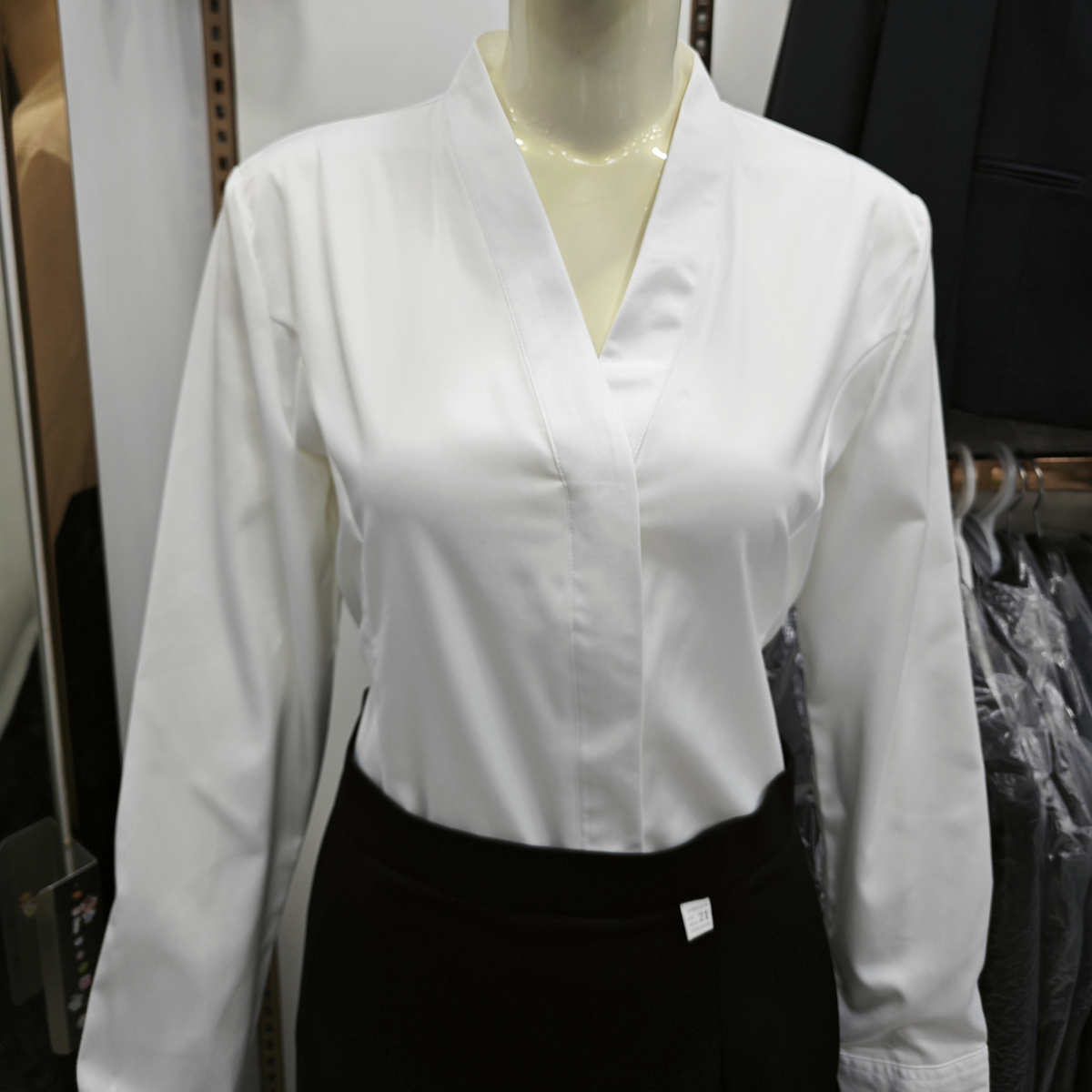 空姐V领白衬衫女制服工作服职业装空乘航空艺考面试长袖衬衣新款