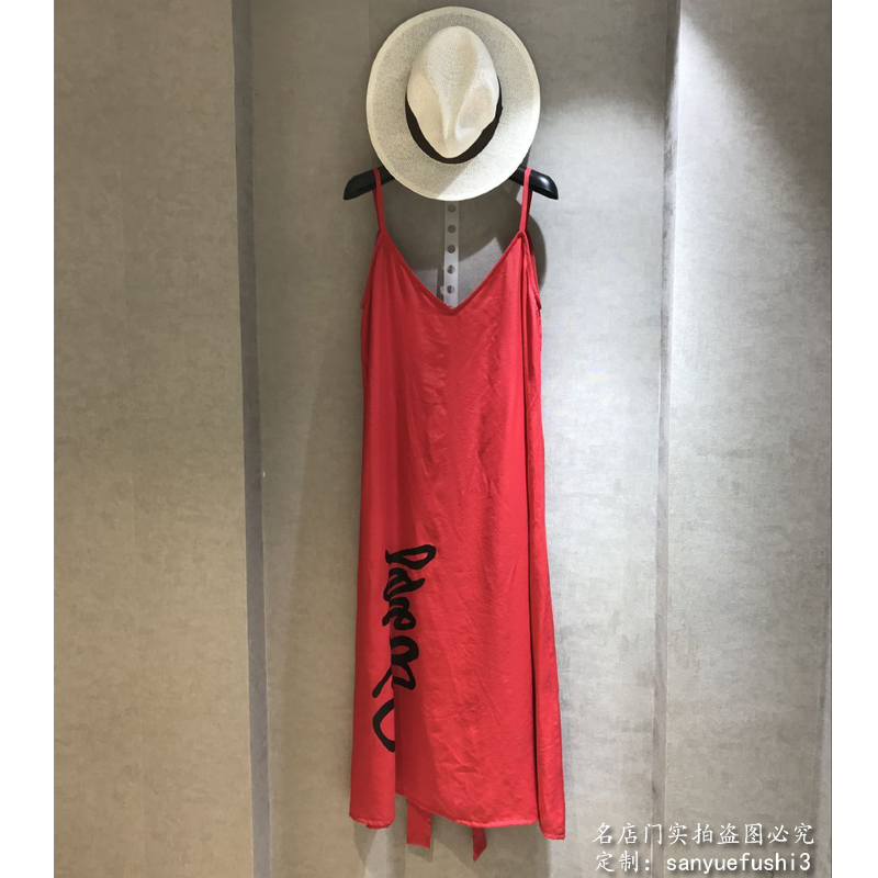 壁虎同款正红色女性感系带V领连衣裙蝴蝶结夏季时尚吊带长裙