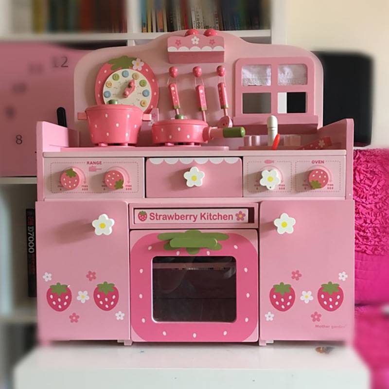儿童粉色草莓厨房灶台仿t真过家家切切乐套装模拟烹饪做饭厨具玩