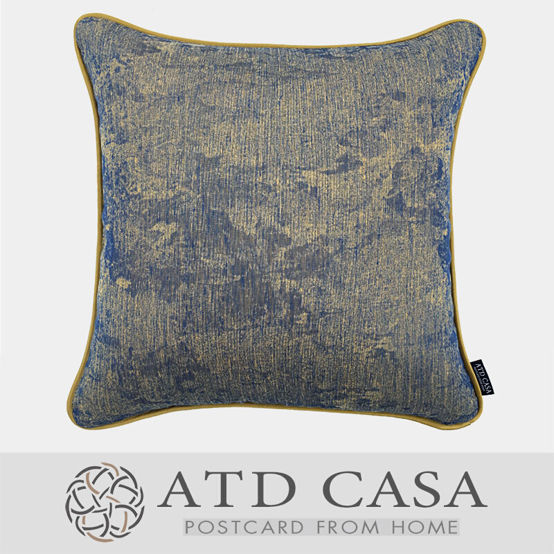 新中式/样板房沙发设计软装抱枕靠包靠垫/蓝金色禅意云雾抽象方枕