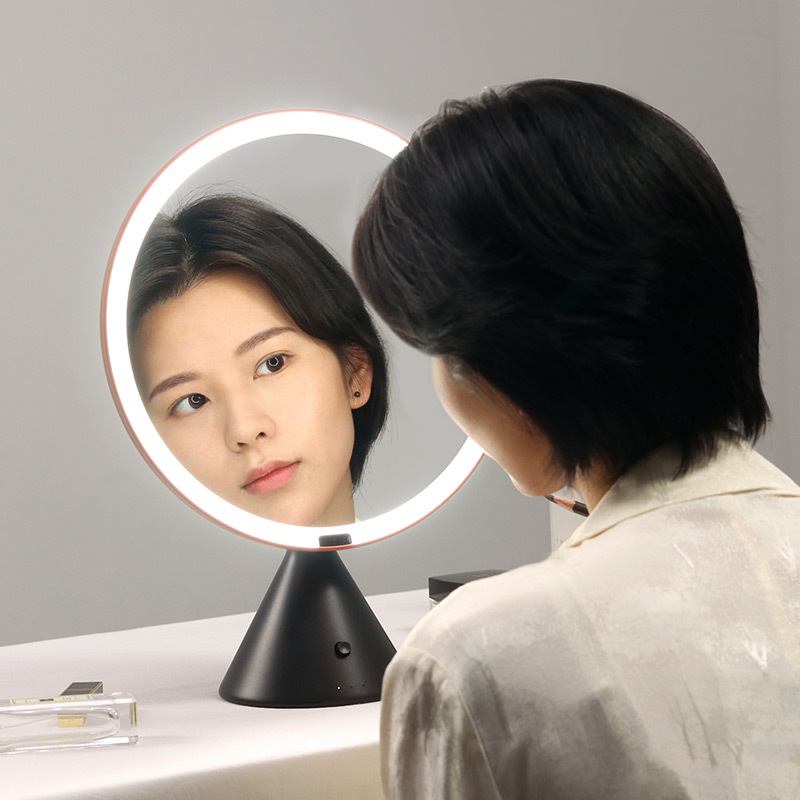 MUID-OA智能大圆镜创意便携带灯折叠化妆镜单面台式补妆打光镜