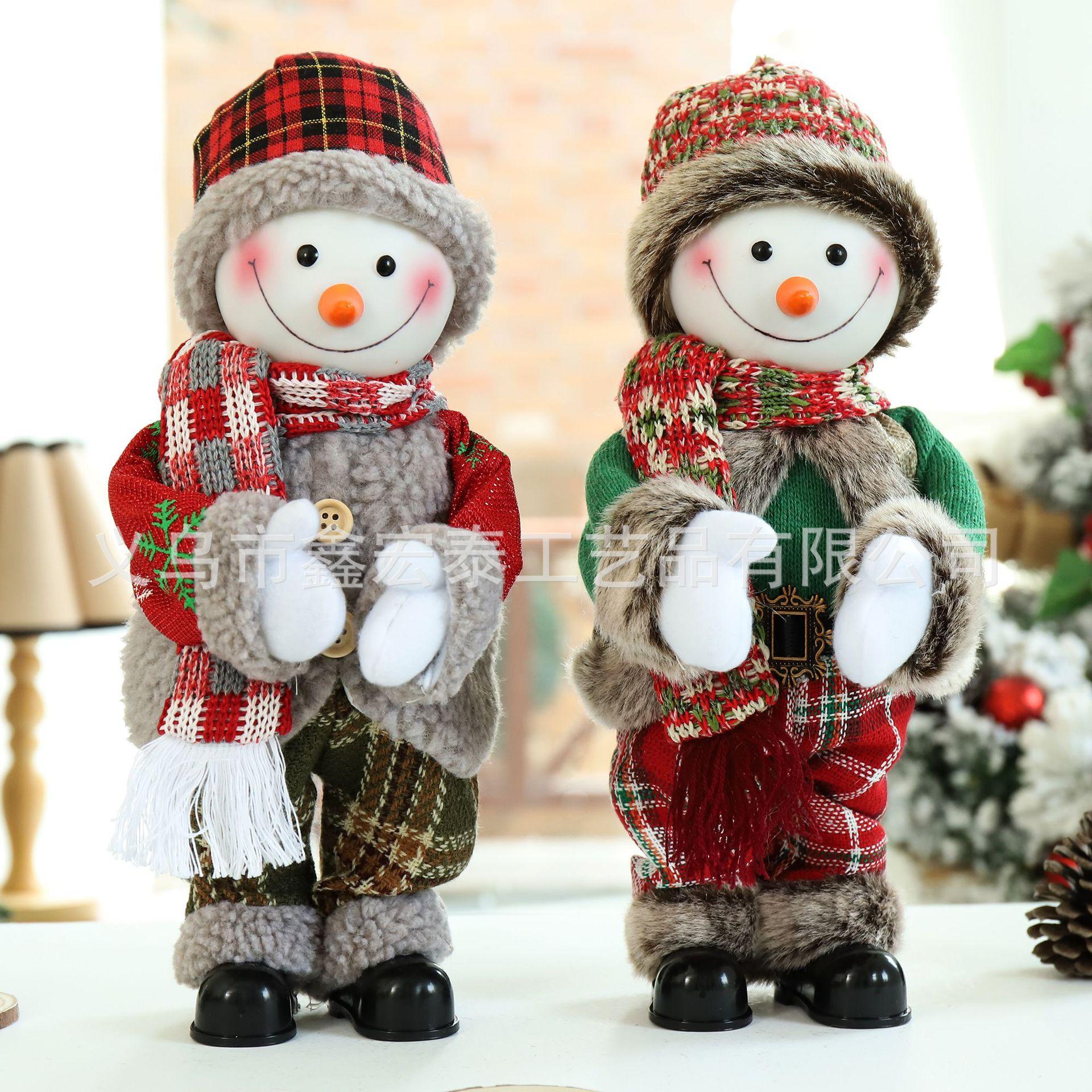 圣诞电动装饰老人礼物雪人摆件节小品2022发光围巾橱窗儿童用品新