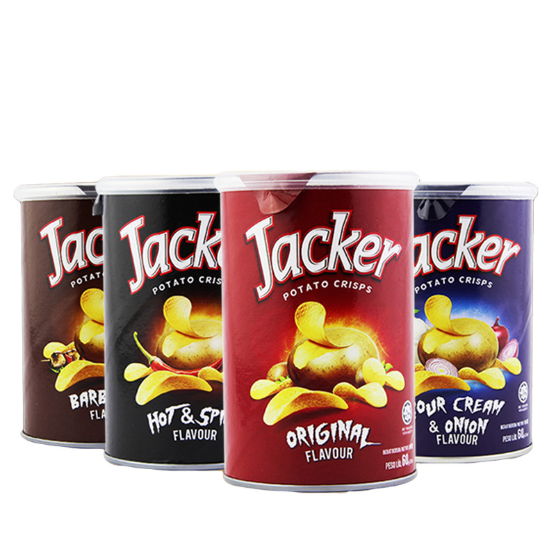 马来西亚Jacker杰克品牌罐装薯片 爆款  休闲膨化零食60g