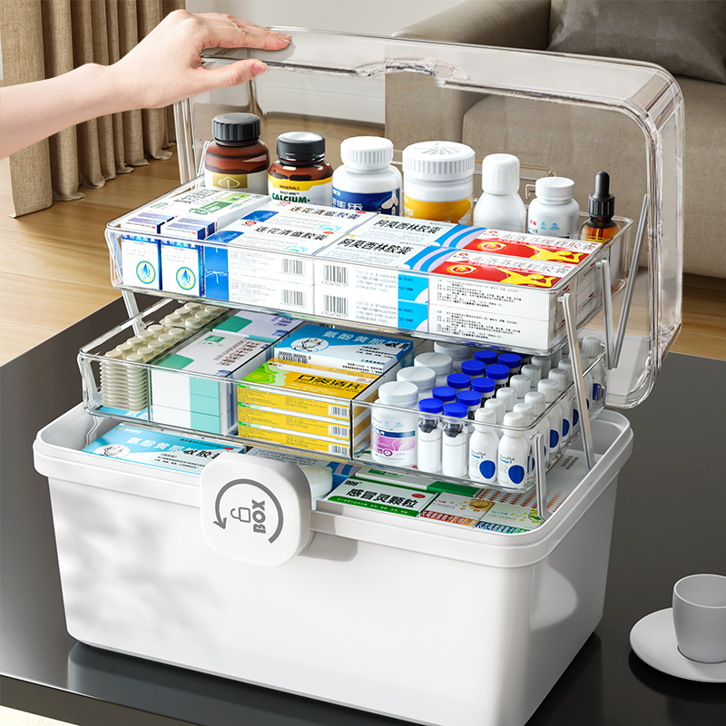 日本家用药箱收纳箱收纳盒储物整理盒大容量透明塑料多层收纳神器