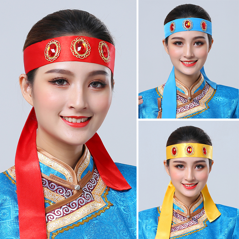 蒙古族藏族发带民族风舞蹈演出头饰男女通用可调节长飘带儿童发饰