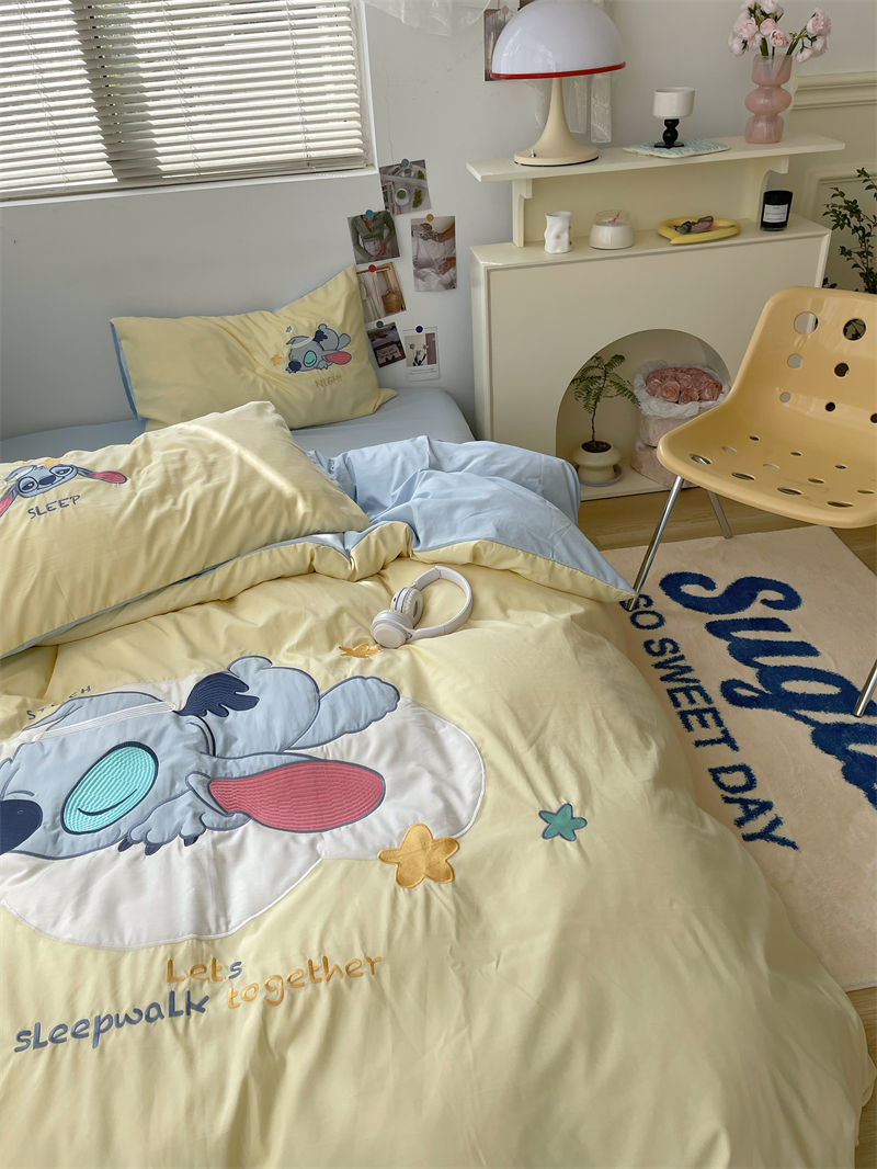 梨梦 史迪仔游梦记 迪士尼可爱卡通水洗棉四件套床单被套床上用品