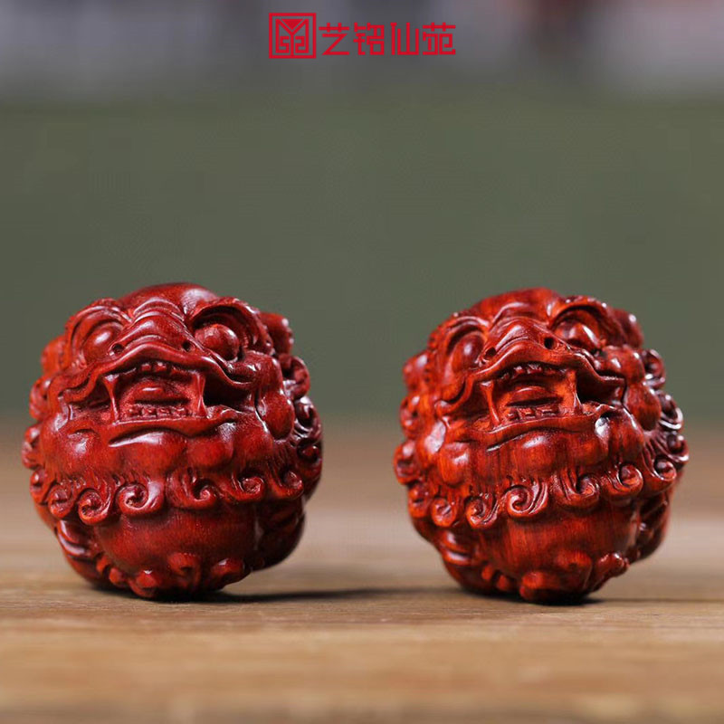 赞比亚小叶紫檀貔貅保健球一对按摩球雕刻工艺品文玩手把件