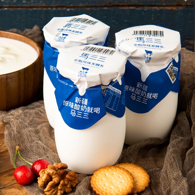 新疆马三三原味老酸奶180g*12罐低温生牛乳发酵无添加营养早餐奶