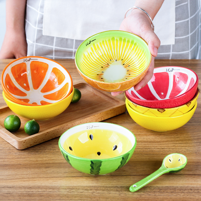 陶瓷碗家用儿童吃饭碗专用日式餐具水果碗盘套装可爱精致创意个性