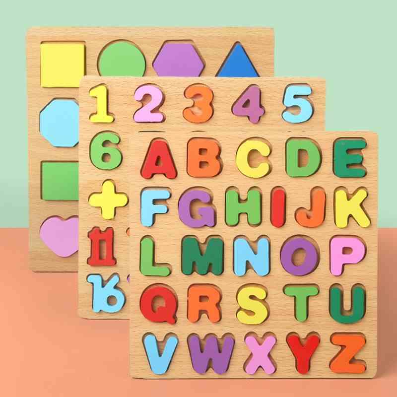 字字母形板状配对认知741手抓体拼图儿童木制早教益智立拼板玩数
