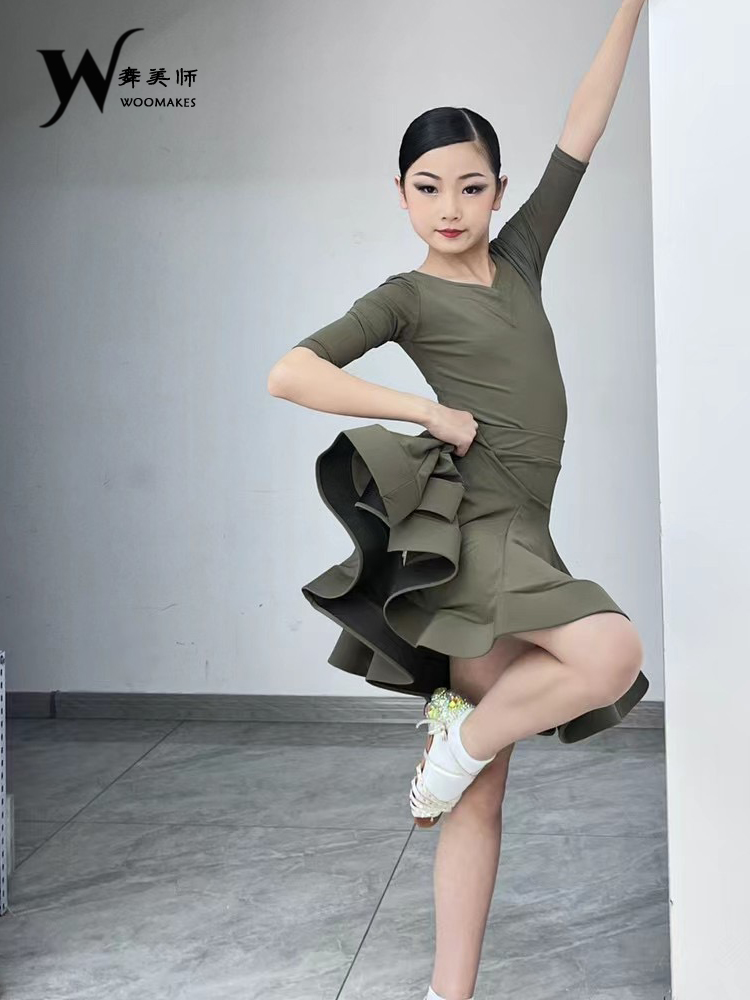 WMS2024新款黑池拉丁舞比赛服女儿童专业鱼骨裙摆规定赛服舞蹈服
