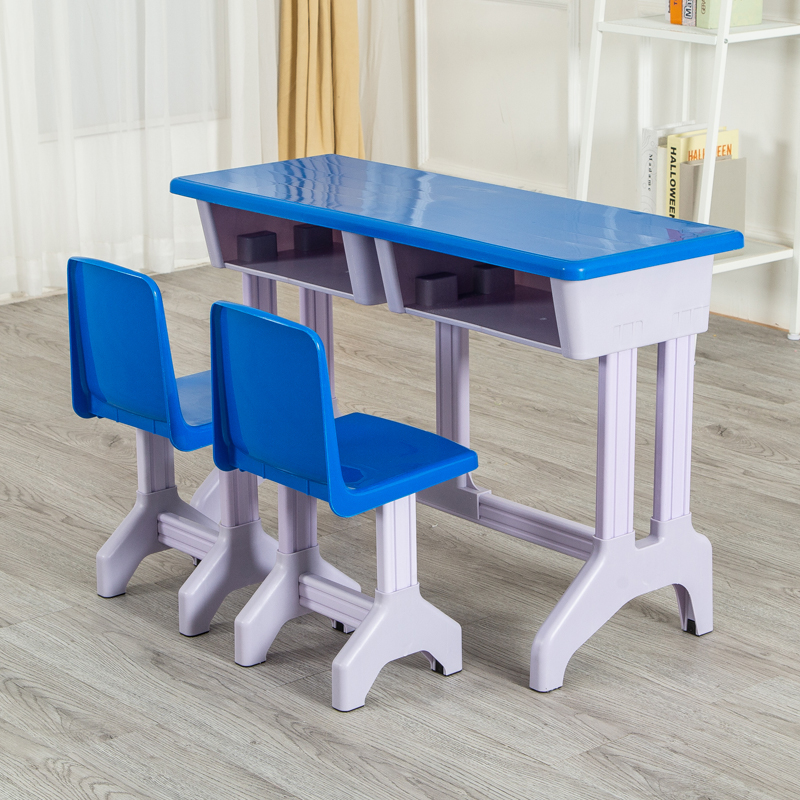 厂家直销幼小衔接双人塑钢课桌椅小学生单人蓝色幼儿园学前班桌椅