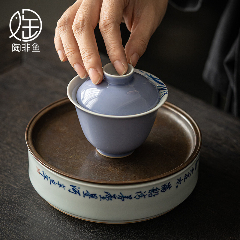 陶非鱼  手工手绘兰花陶瓷盖碗茶杯手绘三才盖碗不烫手单个泡茶碗