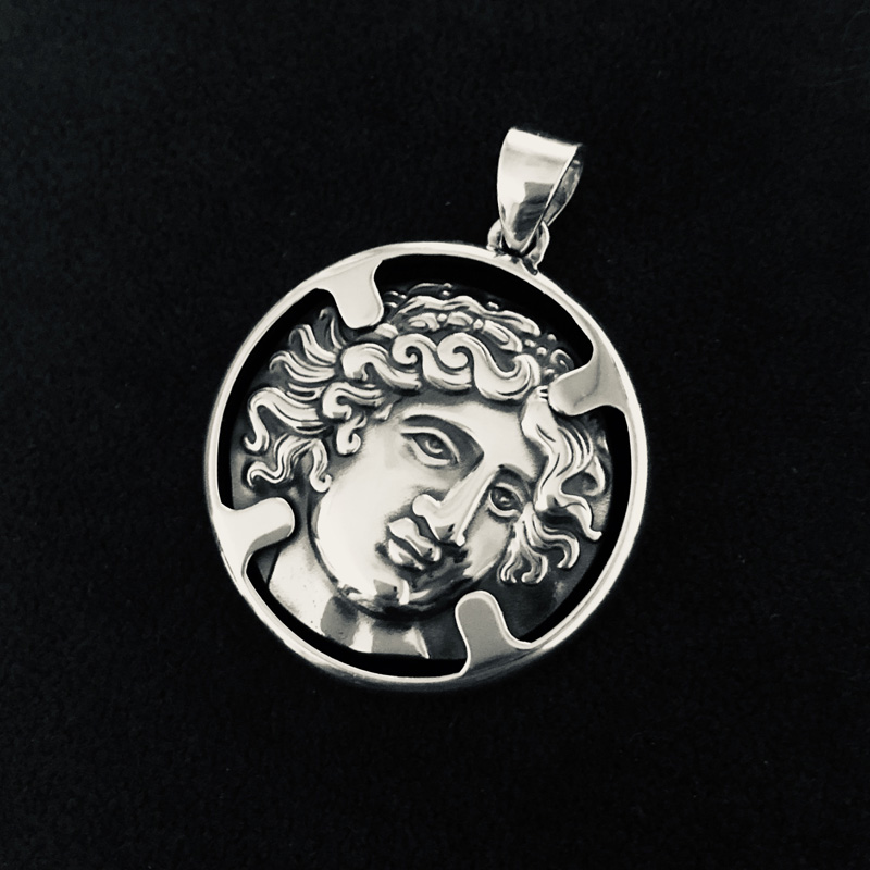 纯银复古人像硬币项链吊坠希腊神话太阳神阿波罗狮子座守护神情侣
