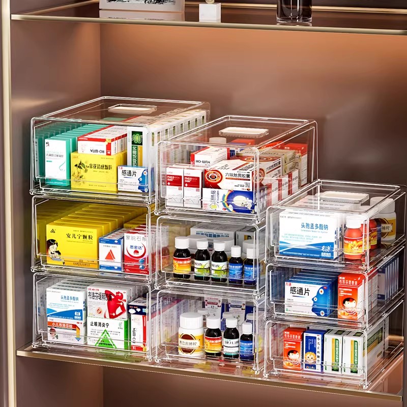 桌面抽屉式收纳盒整理盒药物保健品收纳神器透明多层药品储物箱