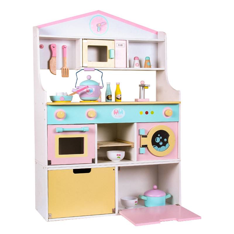 儿童过家家大号木制厨房r冰箱灶台仿真餐厨锅具组合套装益智玩具