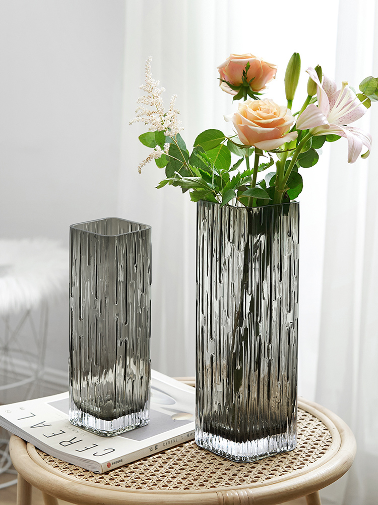 北欧简约现代创意原色玻璃花瓶透明水养鲜花方形插花客厅装饰摆件