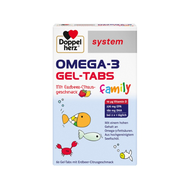 双心Omega-3深海鱼油维生素D3儿童咀嚼片60片DHA补脑强健骨骼保护