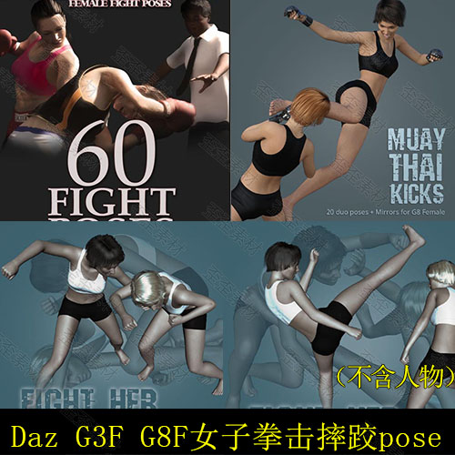 daz 拳击摔跤人物pose 女性打斗格斗姿势动作合集