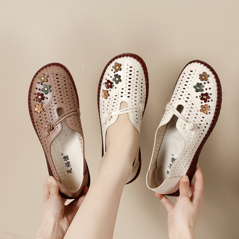 新款夏季老人鞋女北京布鞋透气休闲妈妈鞋牛筋软底镂空网眼奶奶鞋