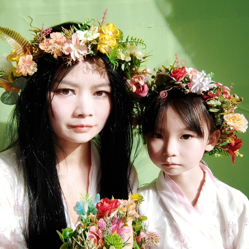 小清新花仙子原创设计成人 儿童粉紫黄色表演头饰新娘拍照花环