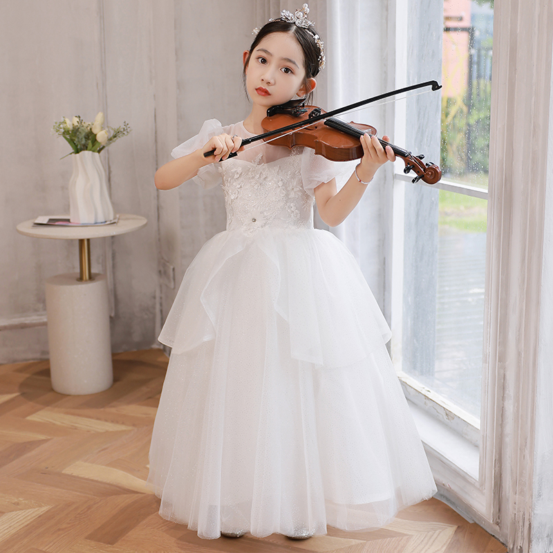 儿童主持人晚礼服女高端生日公主裙钢琴演奏表演小提琴演出服女童