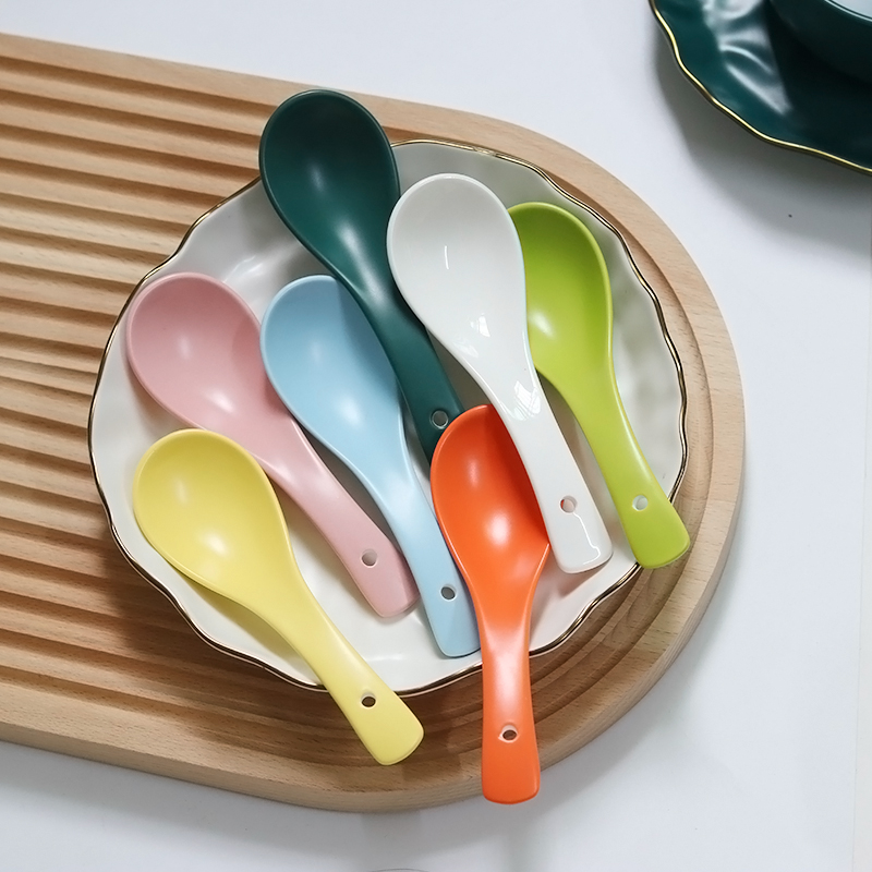 陶瓷勺子北欧彩色汤勺小瓷勺调羹套装糖果色家用碗勺吃饭勺粥勺