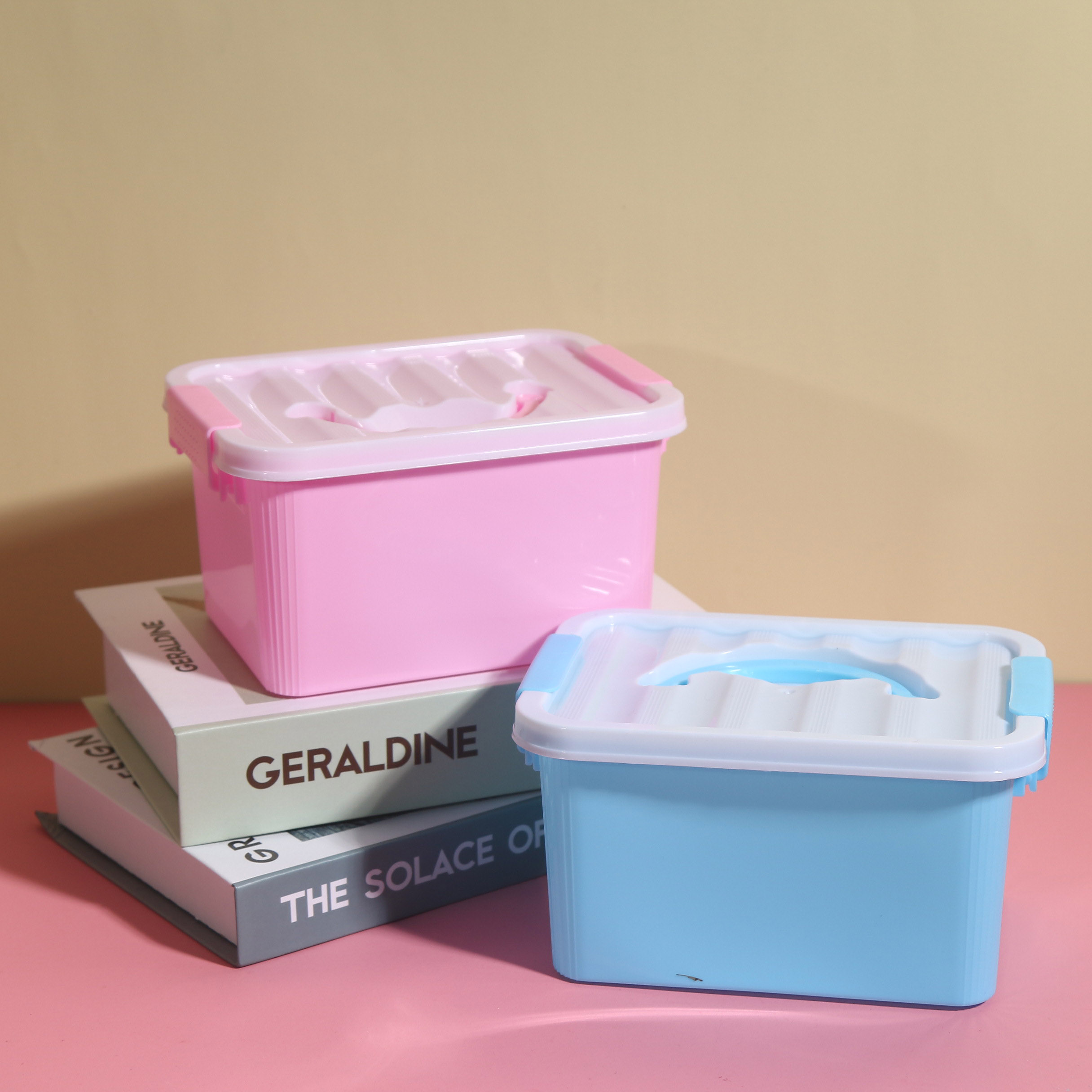 塑料透明整理箱小号食品药品储物玩具有盖收纳盒笑脸盒收纳盒塑料