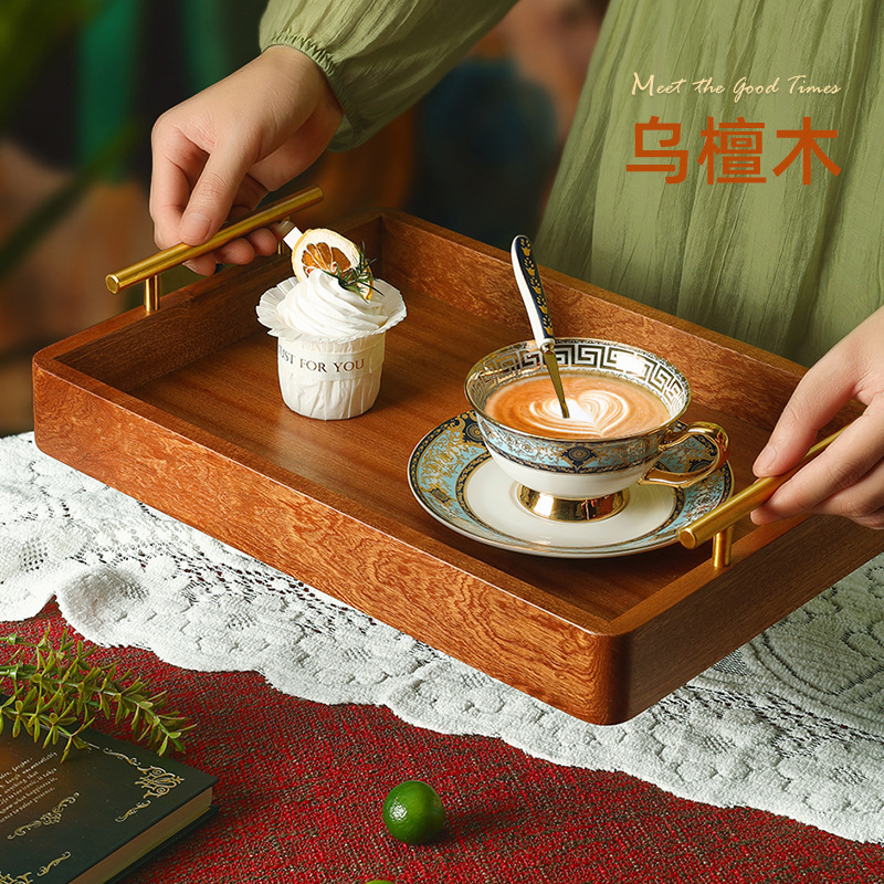 乌檀木木制披萨面包水果托盘木质日式早餐木盘子酒店餐厅茶盘