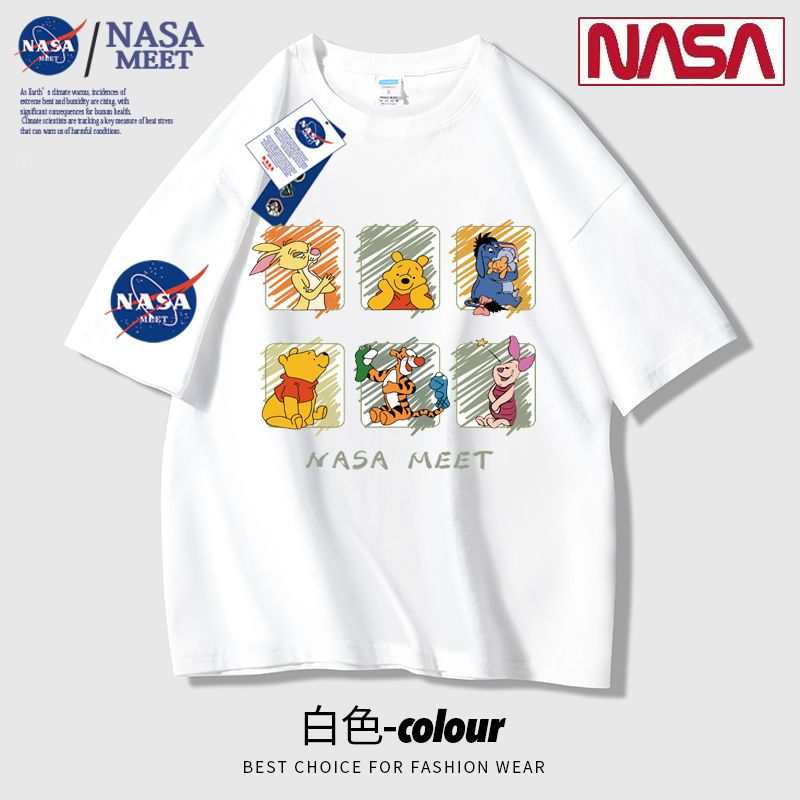 NASA联名潮牌纯棉短袖T恤男女同款宽松美式重磅体恤新款夏季情侣