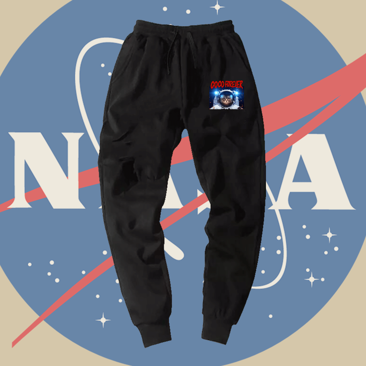 韩督-NASA卡通太空动物宇航员星球空间站太空探索男女休闲裤长裤