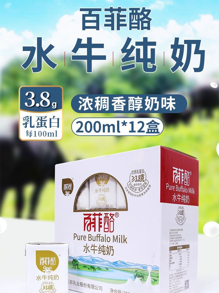 百菲酪水牛纯奶200ml*24盒包装常温早餐奶双皮奶儿童孕妇补钙广西