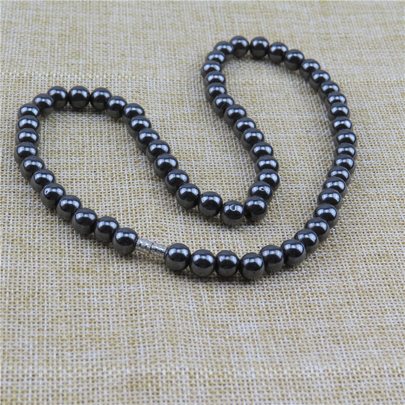 男女式黑石项链 磁铁项链磁疗保健礼品项链颈椎8毫米圆珠饰品