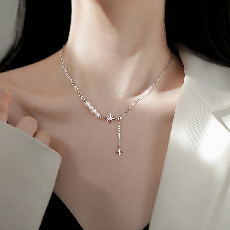 小珍珠流苏纯银项链女生轻奢小众颈链法式高级感锁骨链送女友礼物
