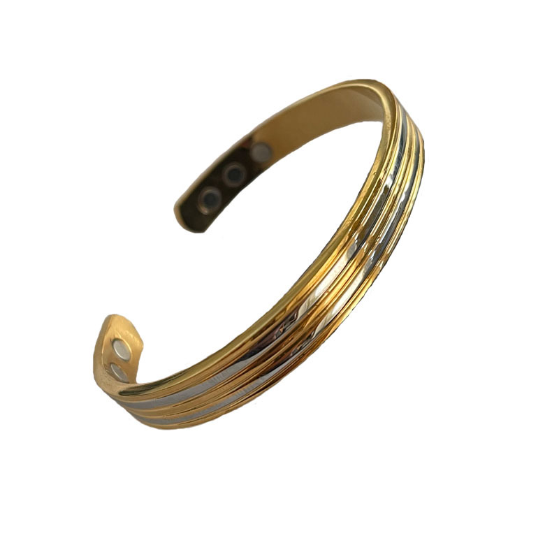 月亮化石磁疗保健手镯金银双色磁性养生开口镯子女式磁石铜手环