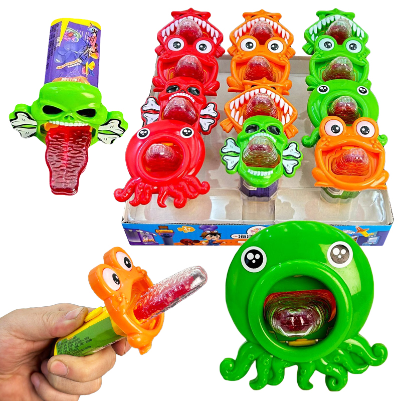 网红儿童创意吃糖机器人卡通青蛙海盗八爪鱼伸缩吐舌头棒棒糖礼物