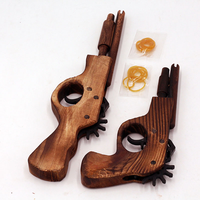手工雕刻木头枪打皮筋手制枪小双管木枪木制儿童玩具礼品厂家包邮