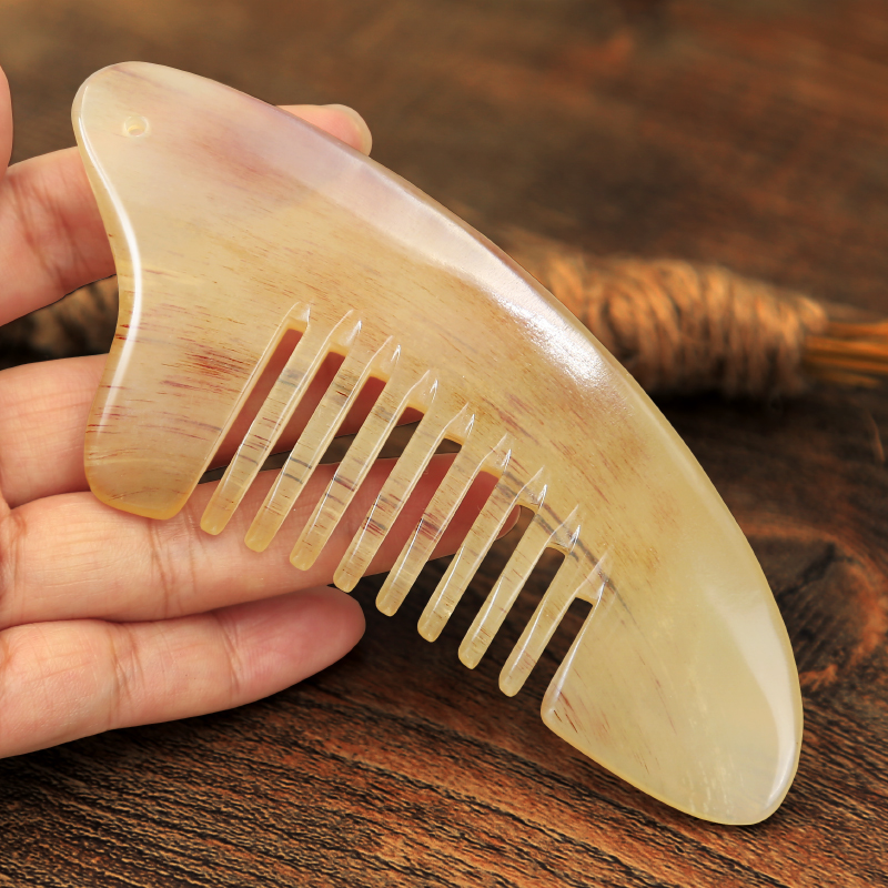 天然刮痧梳黄牛角工具加厚头皮头部经络全身按摩头疗经络梳子正品