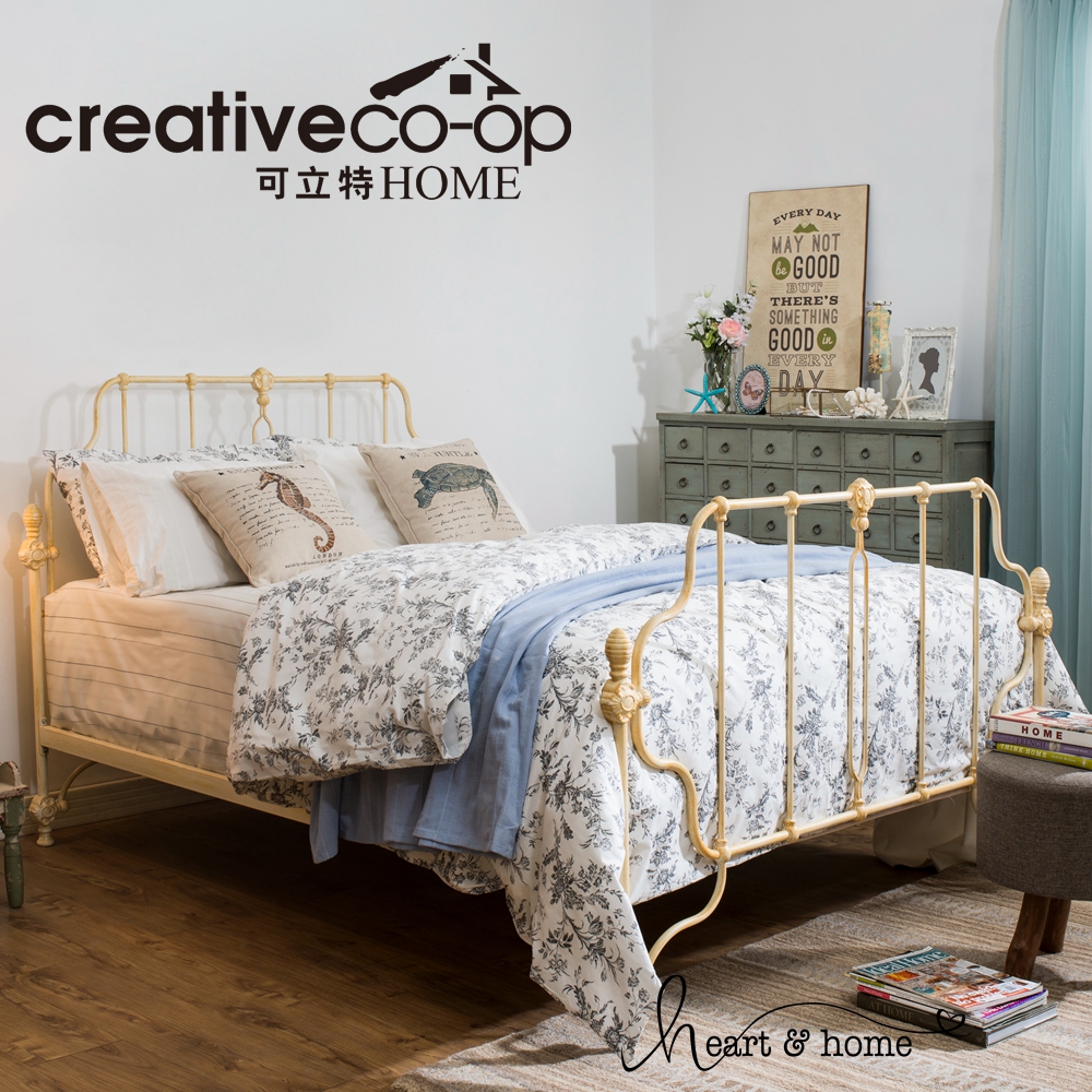 可立特法式复古米白色金属床架轻奢做旧铁艺床多尺寸主卧床儿童床