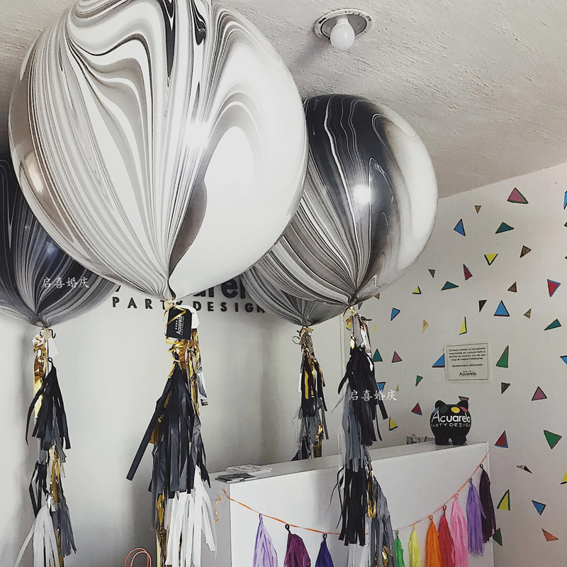 进口大理石纹玛瑙气球生日派对布置造型道具婚房布置店铺开业用品
