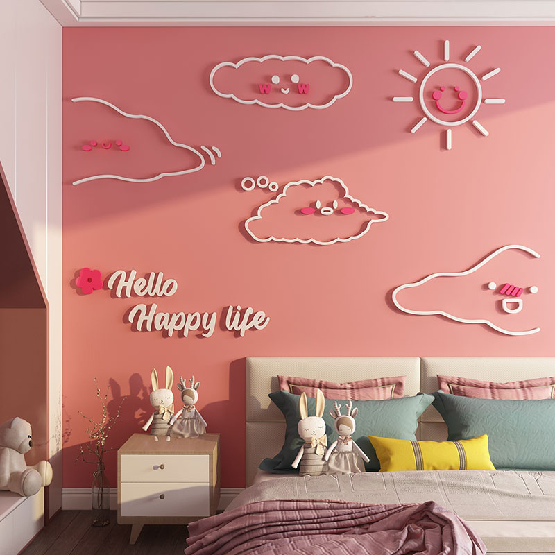 网红白云朵婴儿童房间墙面装饰布置用品少女孩卧室公主床头贴纸画