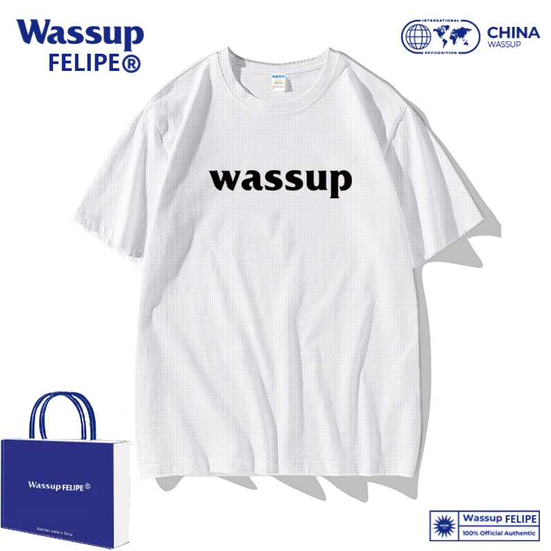 WASSUP夏季短袖圆领印花T恤情侣潮牌冰丝T恤男士时尚款短袖上衣八