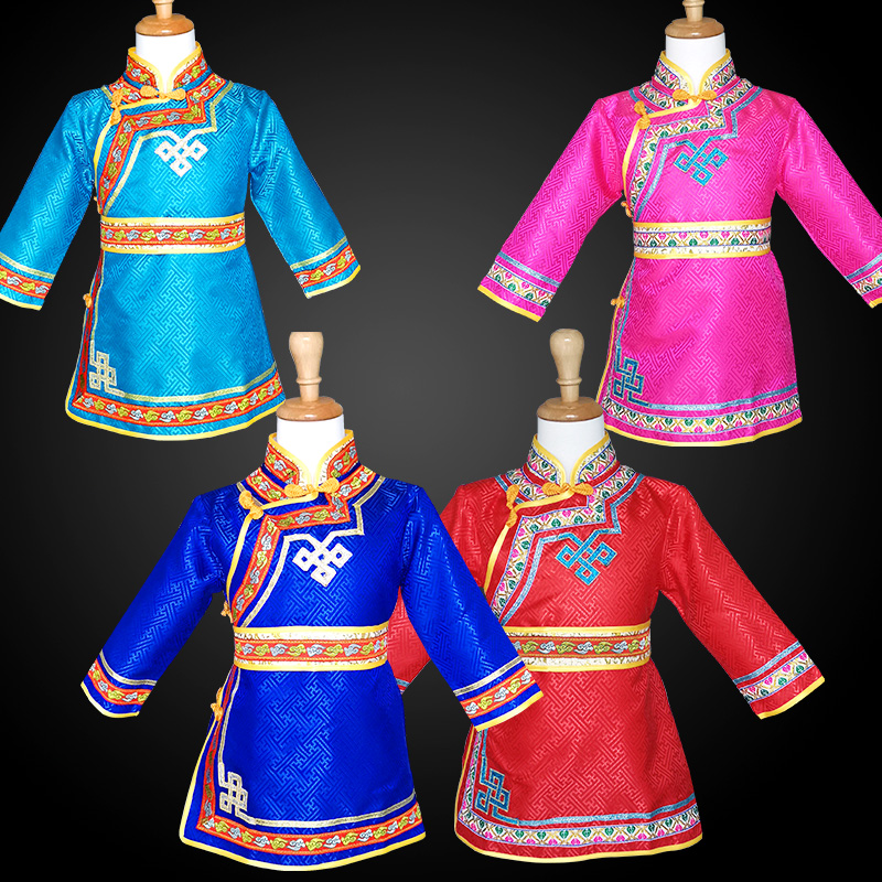 儿童蒙古袍演出舞台服装少数民族舞蹈袍男孩女童日常服饰蒙古服装