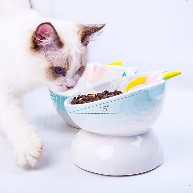 郝趣 猫碗陶瓷独角兽水碗高脚碗幼猫专用猫碗保护颈椎防打翻猫碗