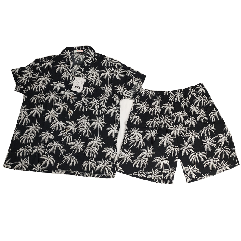 海南岛服沙滩服三亚夏威夷旅游男女情侣大码衬衫碎花168绵绸套装