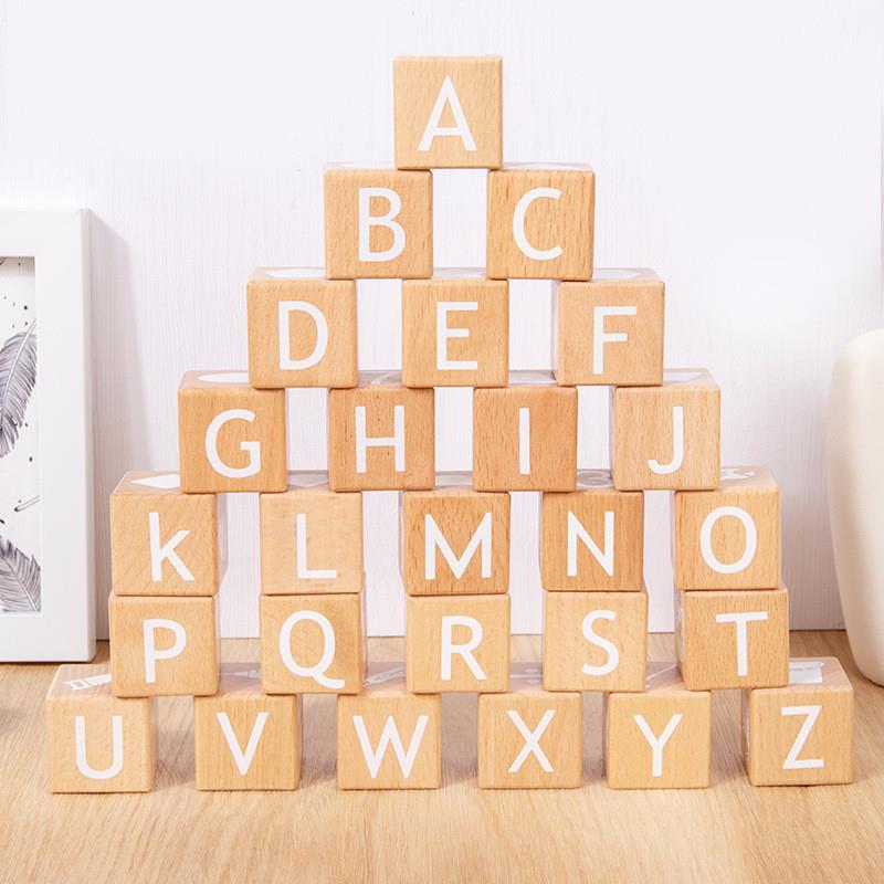 abc字母积木大颗粒木头方块数字图标认知早教榉木婴幼儿启蒙玩具
