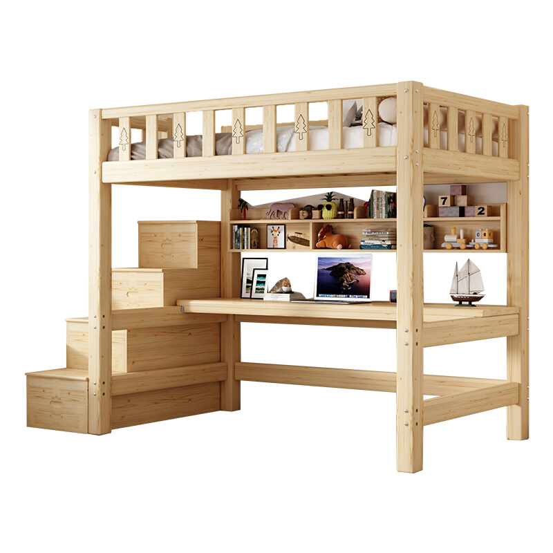 实木梯柜上床下桌组合高架床单上层下空带衣柜上铺悬空儿童小户型